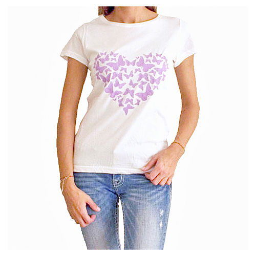 2bTrendy Beyaz Heart Kelebekler T-Shirt