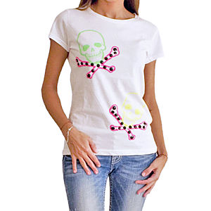 2bTrendy Beyaz İskelet Desenli T-Shirt