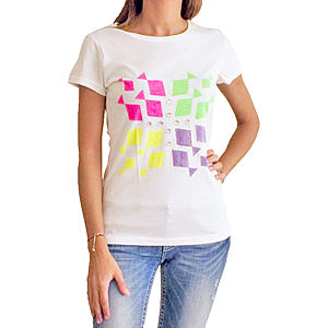 2bTrendy Beyaz Neon Desenli T-Shirt