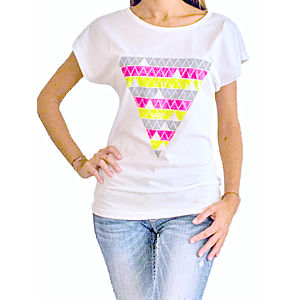 2bTrendy Beyaz Neon Üçgenli T-Shirt