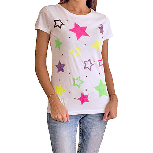 2bTrendy Beyaz Neon Yıldızlı T-Shirt