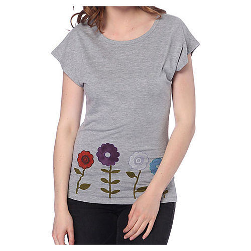 2bTrendy Flowers Gri T-Shirt