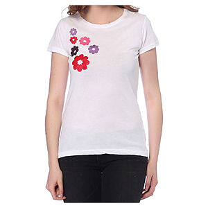2bTrendy Kırmızı Çiçekler Beyaz T-Shirt