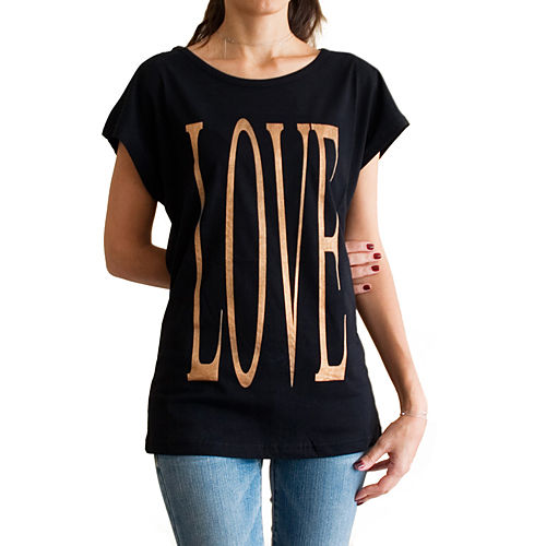 2bTrendy Love Yazılı Siyah T-Shirt