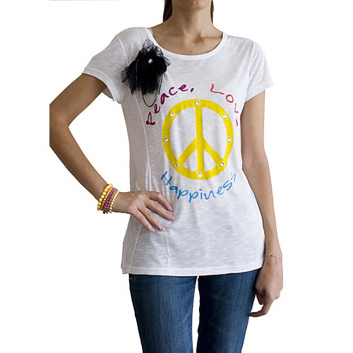 2bTrendy Peace Yazılı Broşlu T-Shirt