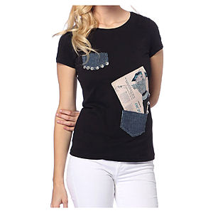 2bTrendy Siyah Cep Detaylı T-Shirt