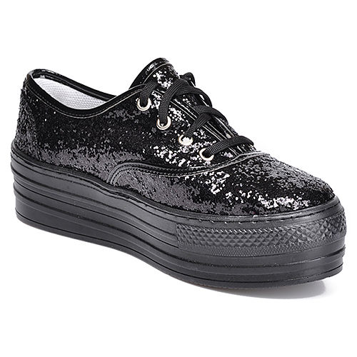 Mecrea Shoes Siyah Payet Topuklu Spor Ayakkabı