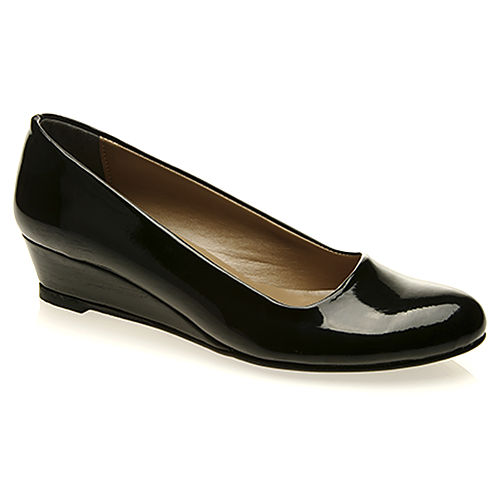 Mecrea Shoes Siyah Rugan Alçak Dolgu Topuk Ayakkabı