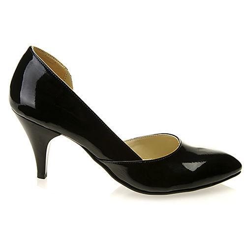 Mecrea Shoes Siyah Rugan Alçak Topuk Yanları Açık Stiletto