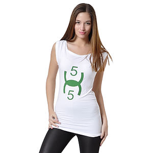  Beyaz, Üzerine Yeşil 5 Damgali T-Shirt