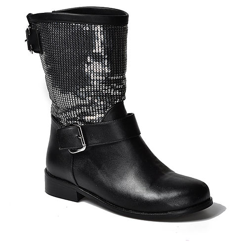 Mecrea Shoes Raider Parlak Gümüş Payetli Siyah Bot