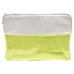 Street Fashion Neon Sarı Detaylı Kanvas Clutch Çanta