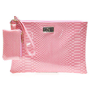 Street Fashion Pembe Yılan Deri Clutch