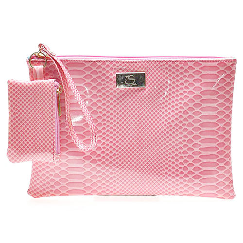 Street Fashion Pembe Yılan Deri Clutch